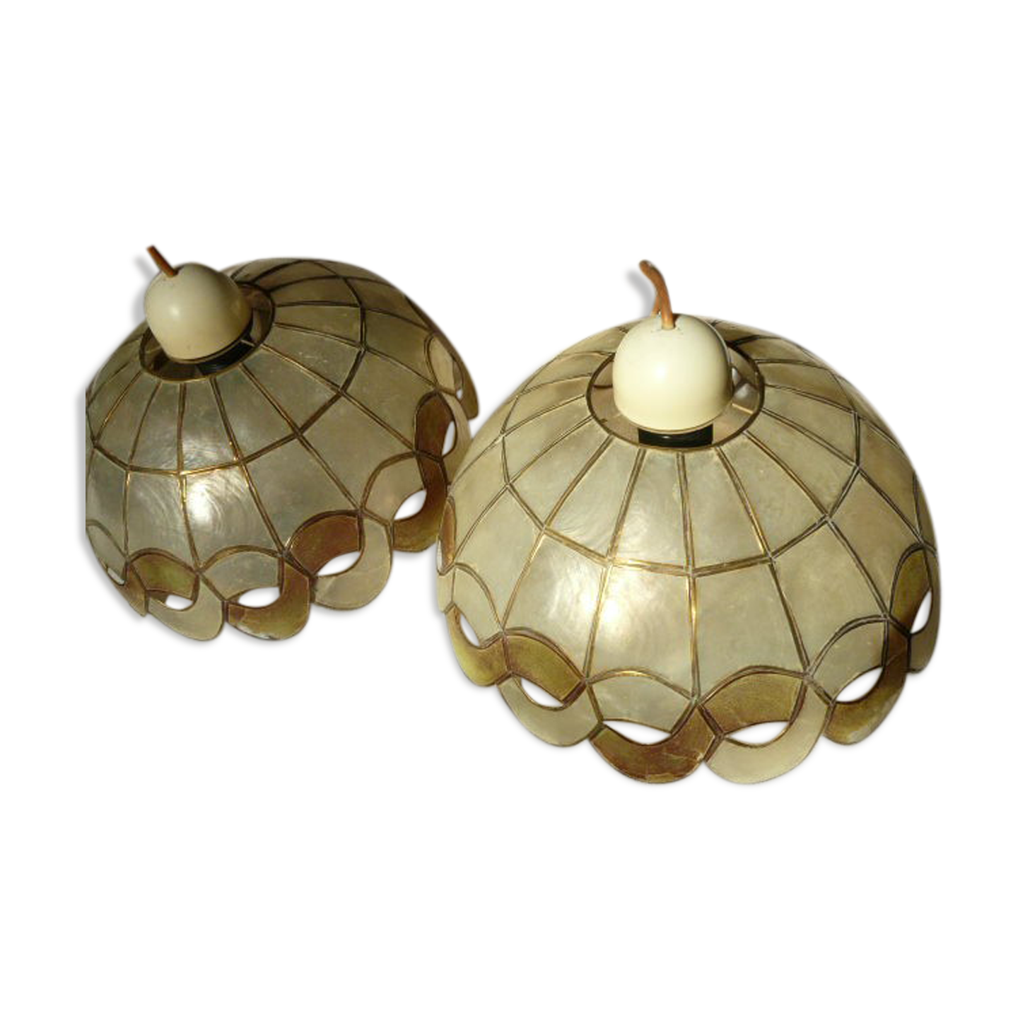 Pair of mother-of-pearl and brass lampshades