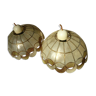 Pair of mother-of-pearl and brass lampshades