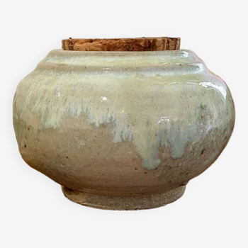 Iridescent enameled stoneware pot