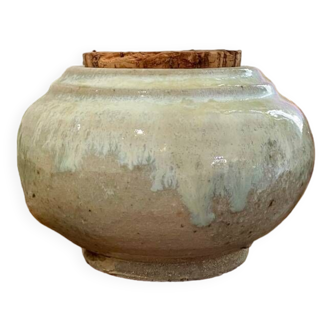 Iridescent enameled stoneware pot