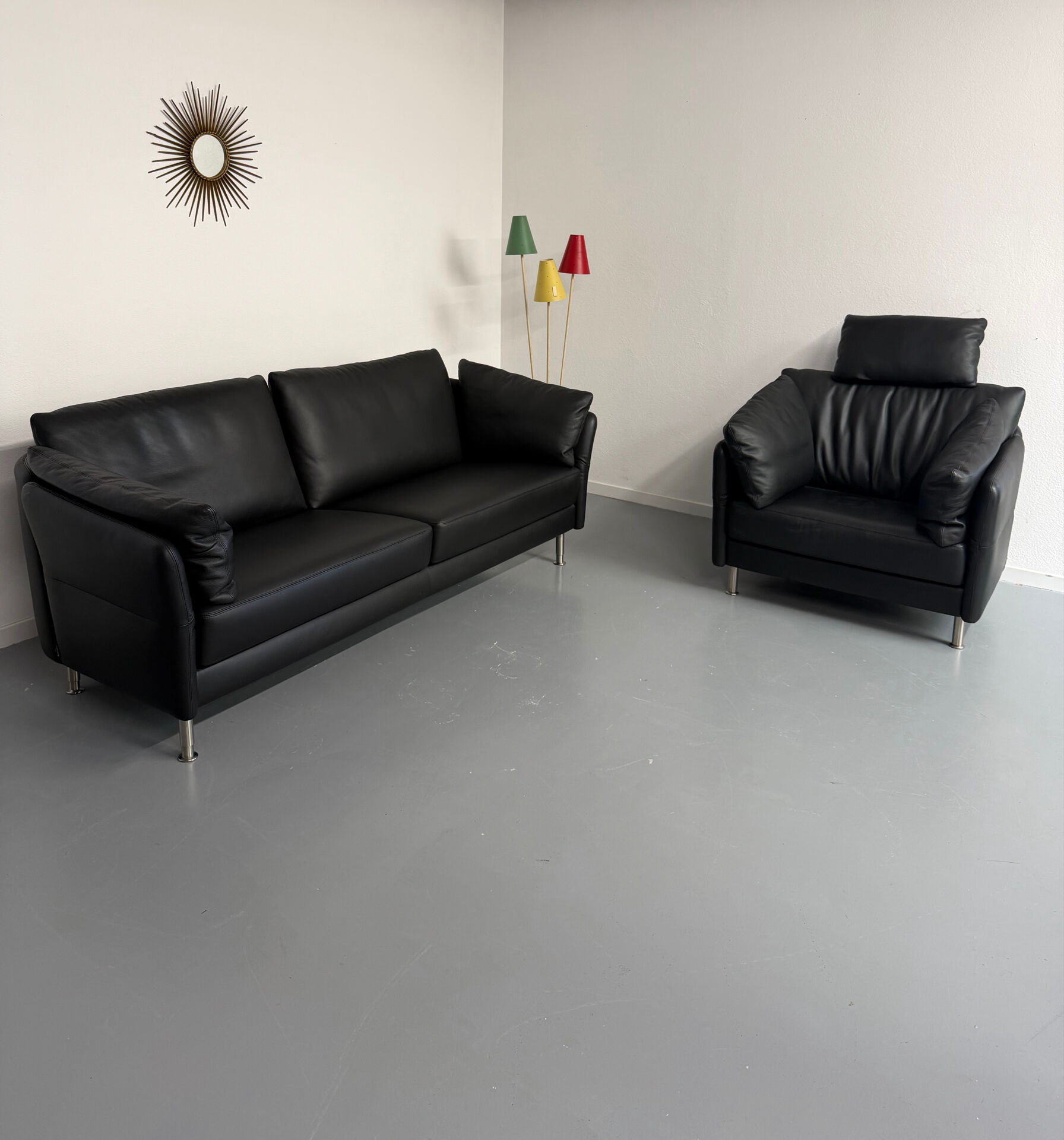 3-seater sofa Intertime I-Cielo black leather contemporary design