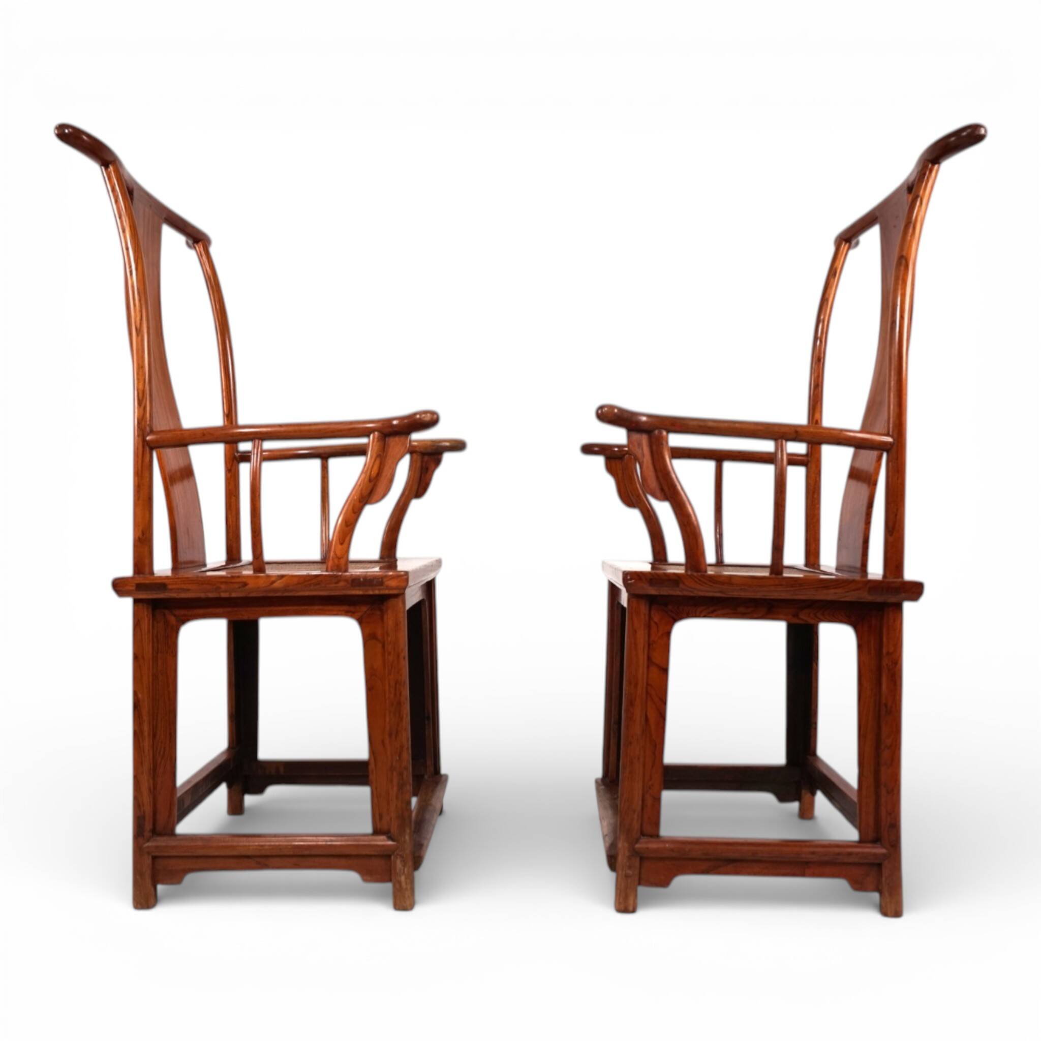 Set of 2 Chinese high-backed armchairs in the style of the Ming Dynasty, 19