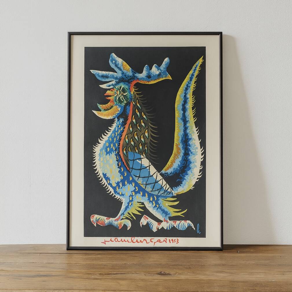 Original hand-signed lithograph, Jean Lurçat, "Stylized Rooster", 1953