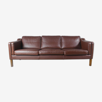 Danish 3 Seater Brown Leather Sofa