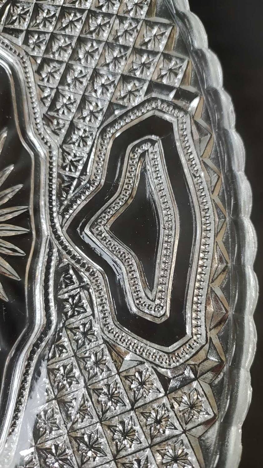 Aperitif dish in molded glass. stylish boho chic. starry, cross, leafy patterns