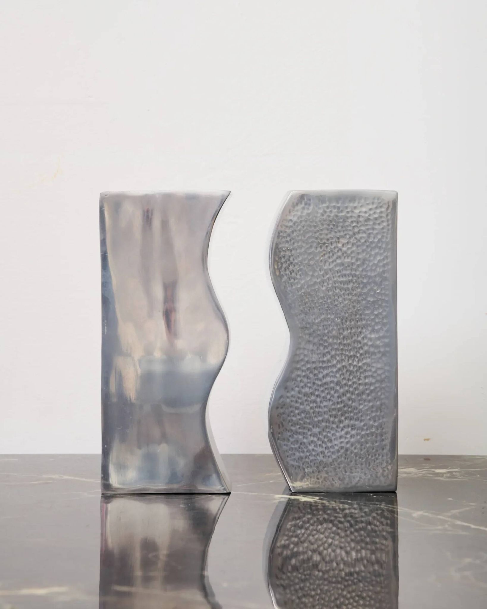 Pair of aluminium cast vases "Sea", 1970s