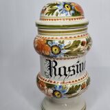 Hand-decorated enamelled ceramic apothecary pot, "Ong. Rasino"
