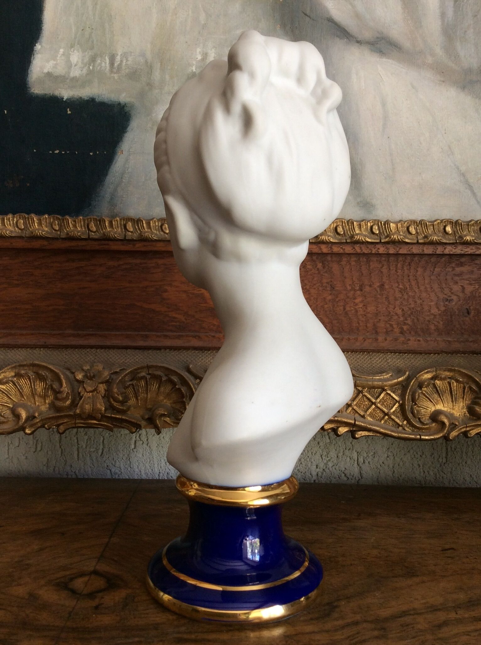 Bust with blue enamelled base