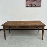 Antique farm table, fully restored, with 3 drawers