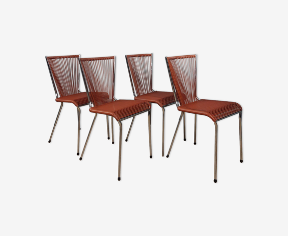 Ensemble de 4 chaises scoubidou 1960