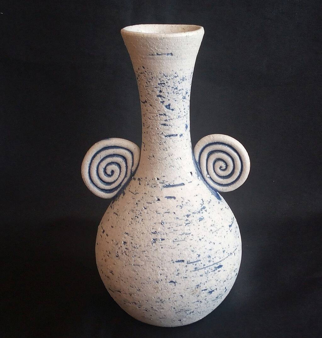 Studio Pottery Stoneware Handmade Bud Vase Blue Accent Signed