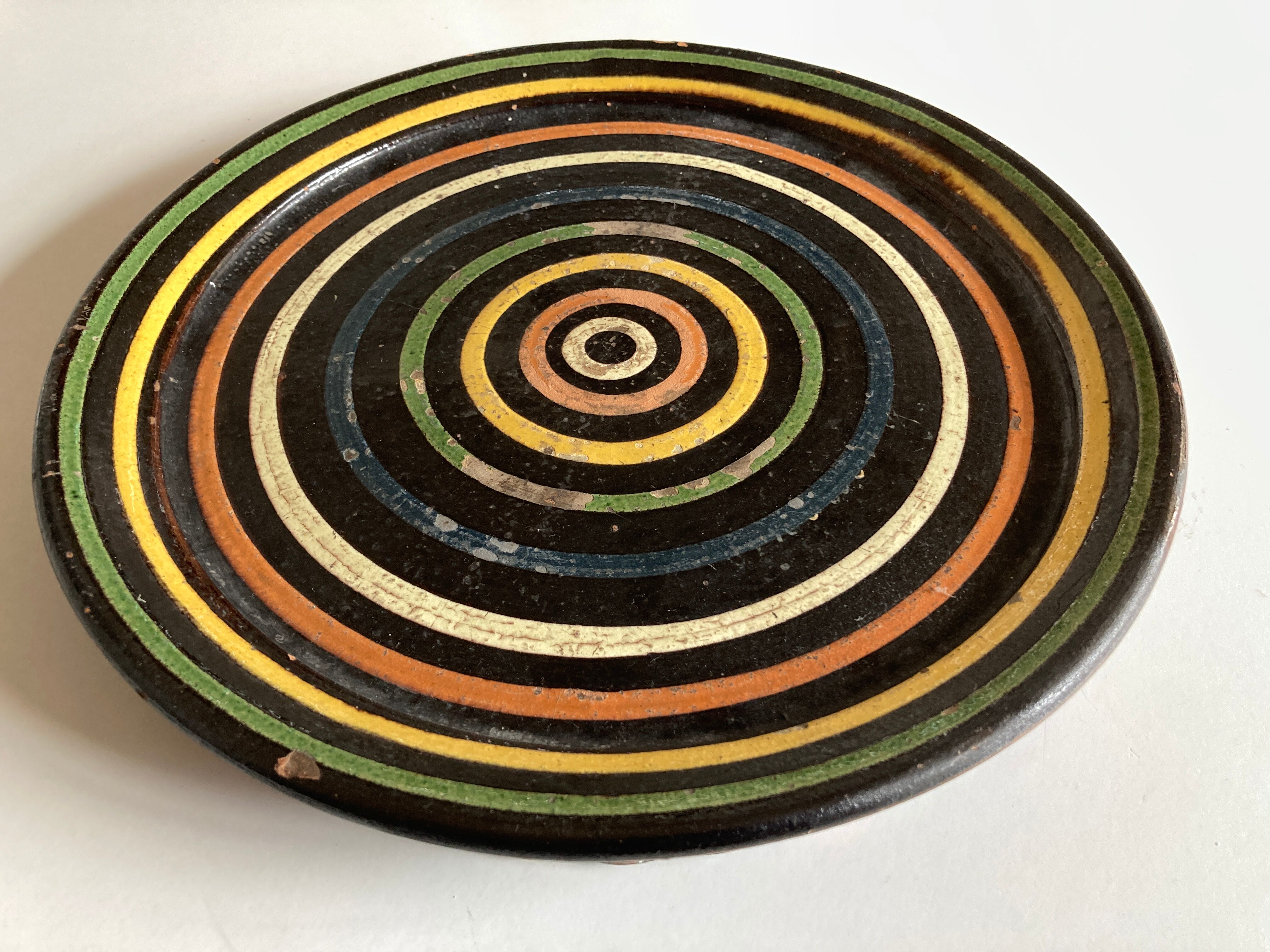 Plat XL centre de table en terre cuite vernissée céramique 1950