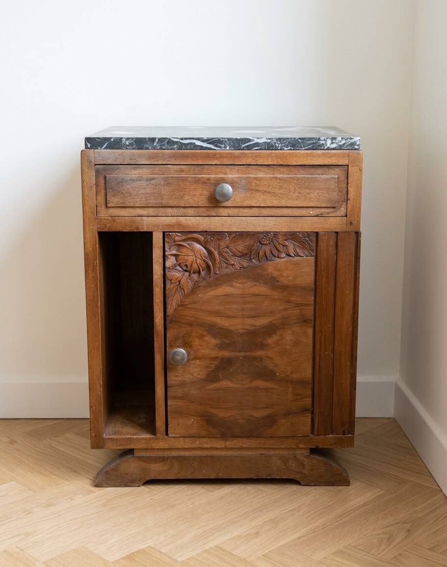 Art Deco bedside table in wood and marble