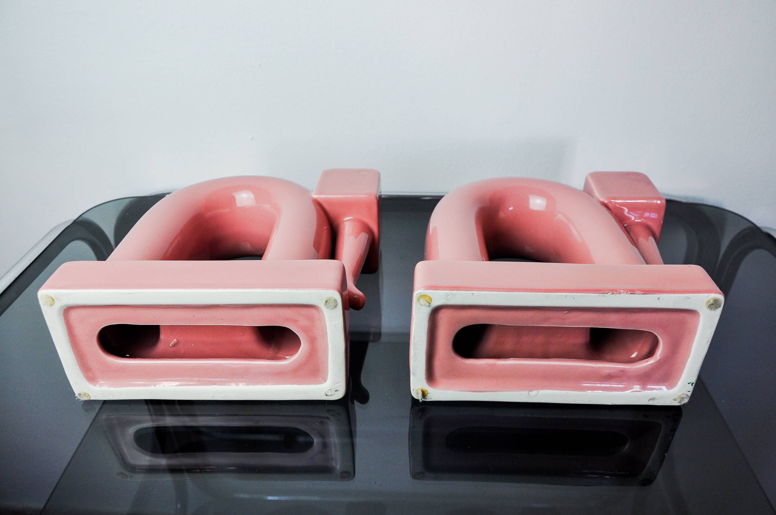 Pair of pink elephants by Guadalupe Coronado, Bookends, ceramic, Spain, 1980