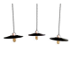 Three industrial suspensions in black enamelled sheet metal.