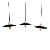 Three industrial suspensions in black enamelled sheet metal.
