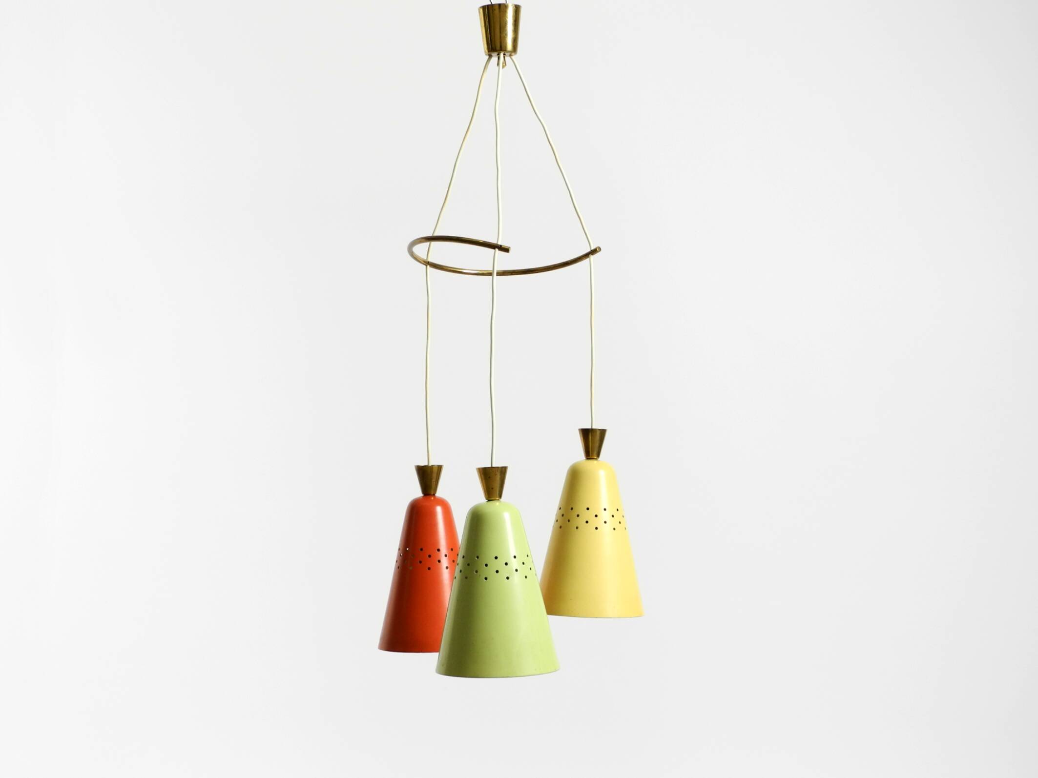 Beautiful large original mid-century 3-arm colorful bag ceiling lamp