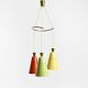 Beautiful large original mid-century 3-arm colorful bag ceiling lamp