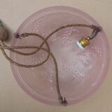 Art deco ceiling lamp in pink pressed molded glass - working condition - "the grapes"