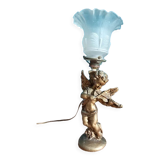 Bedside lamp Angel tulip glass base patinated golden resin