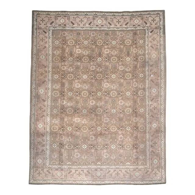1970s Vintage Persian Handmade Wool Cotton Light Brown Area Rug 290x372
