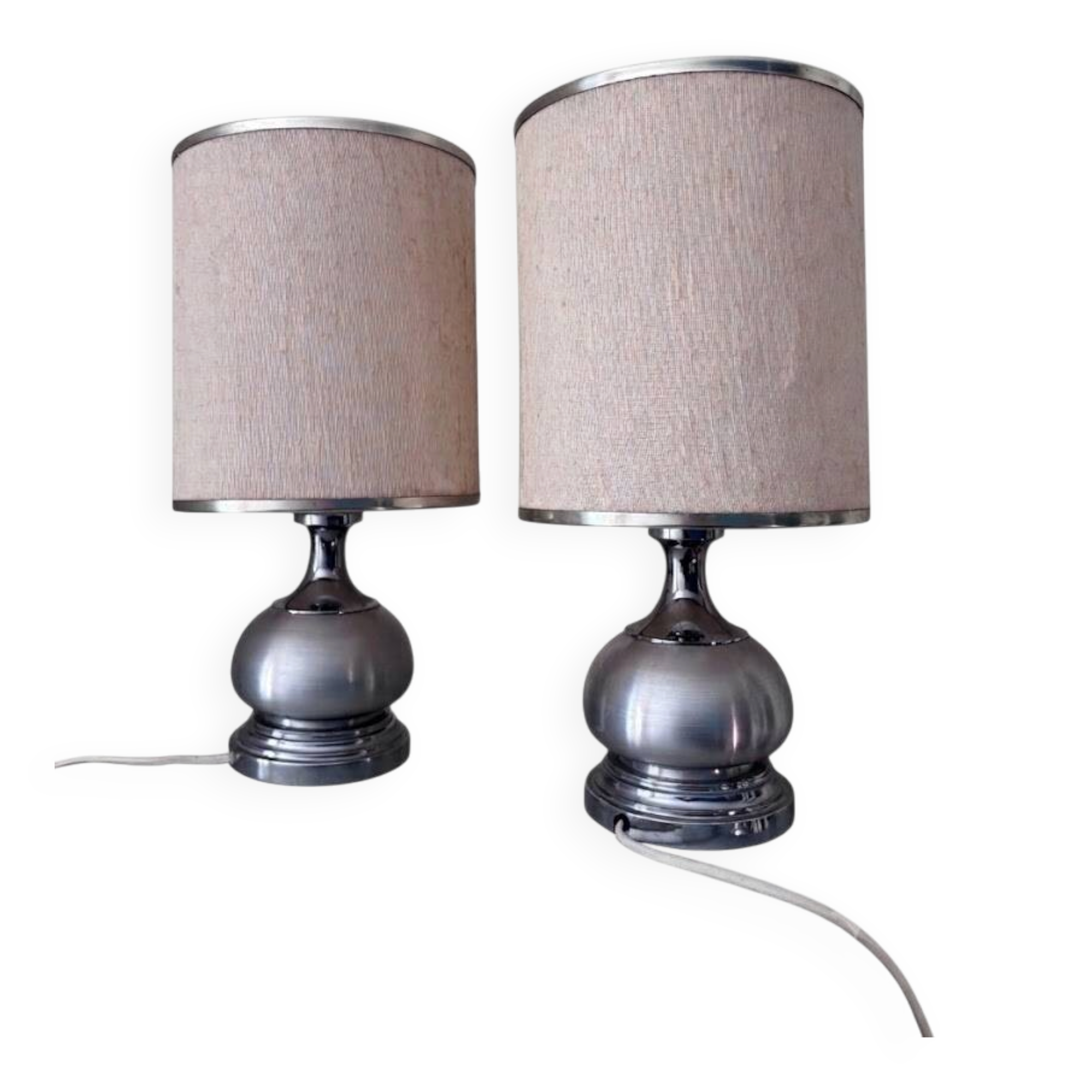 Vintage 1970s Chrome Brushed Metal Bedside Lamps Rewired Space Age