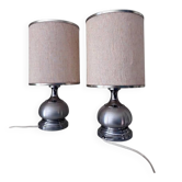 Vintage 1970s Chrome Brushed Metal Bedside Lamps Rewired Space Age