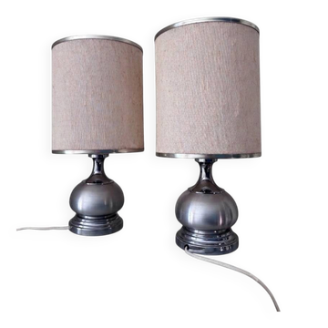 Vintage 1970s Chrome Brushed Metal Bedside Lamps Rewired Space Age