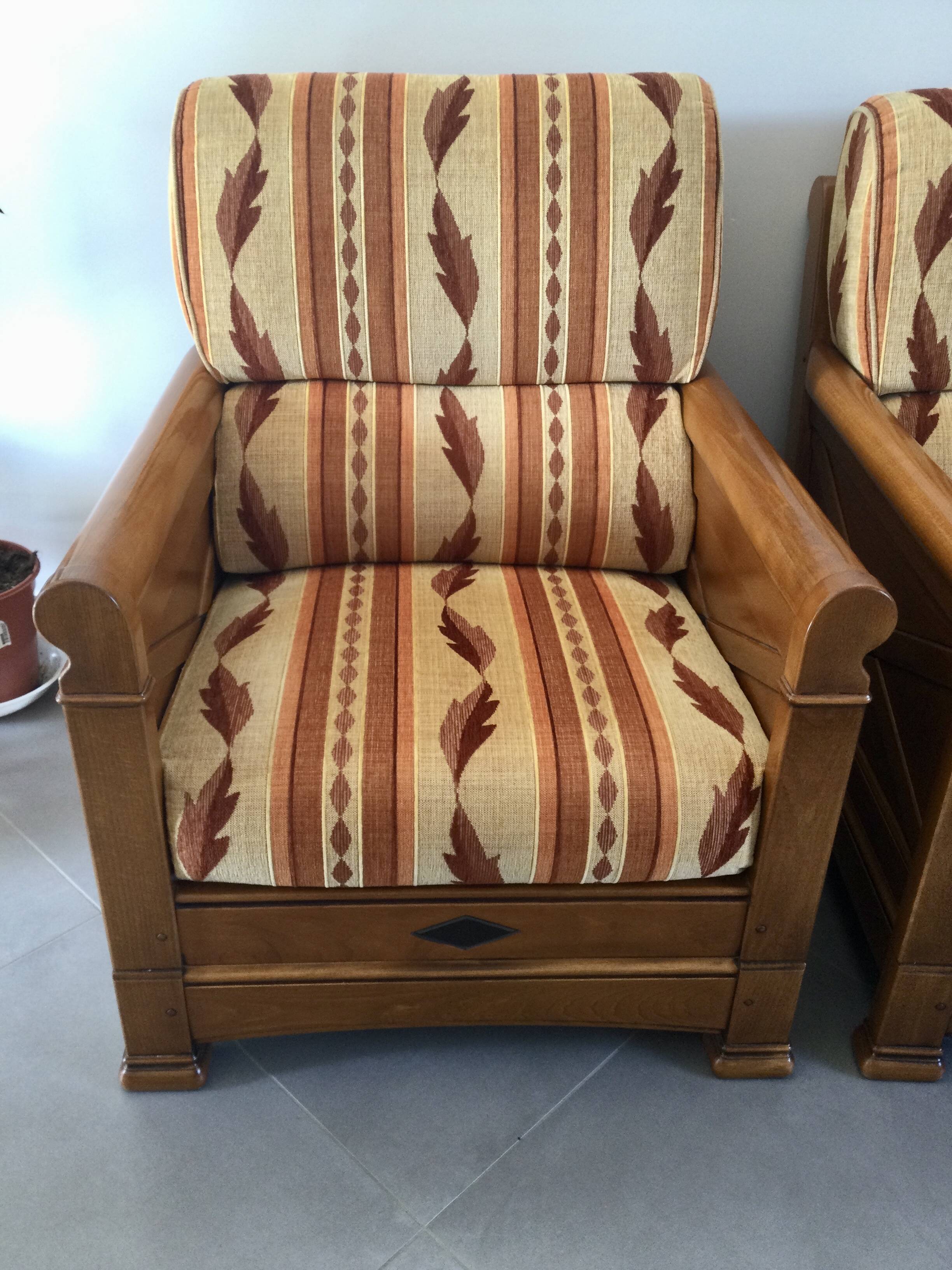 Jacques Leleu - Pair of Armchairs in Cherry Wood