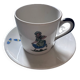 Lot de 4 tasses et soucoupes anciennes, décor Arlequin