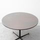 Vintage round table in wood and glass with metal base, 1970s modernist