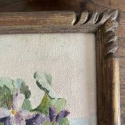 Old painting bouquet of flowers, still life watercolour violets