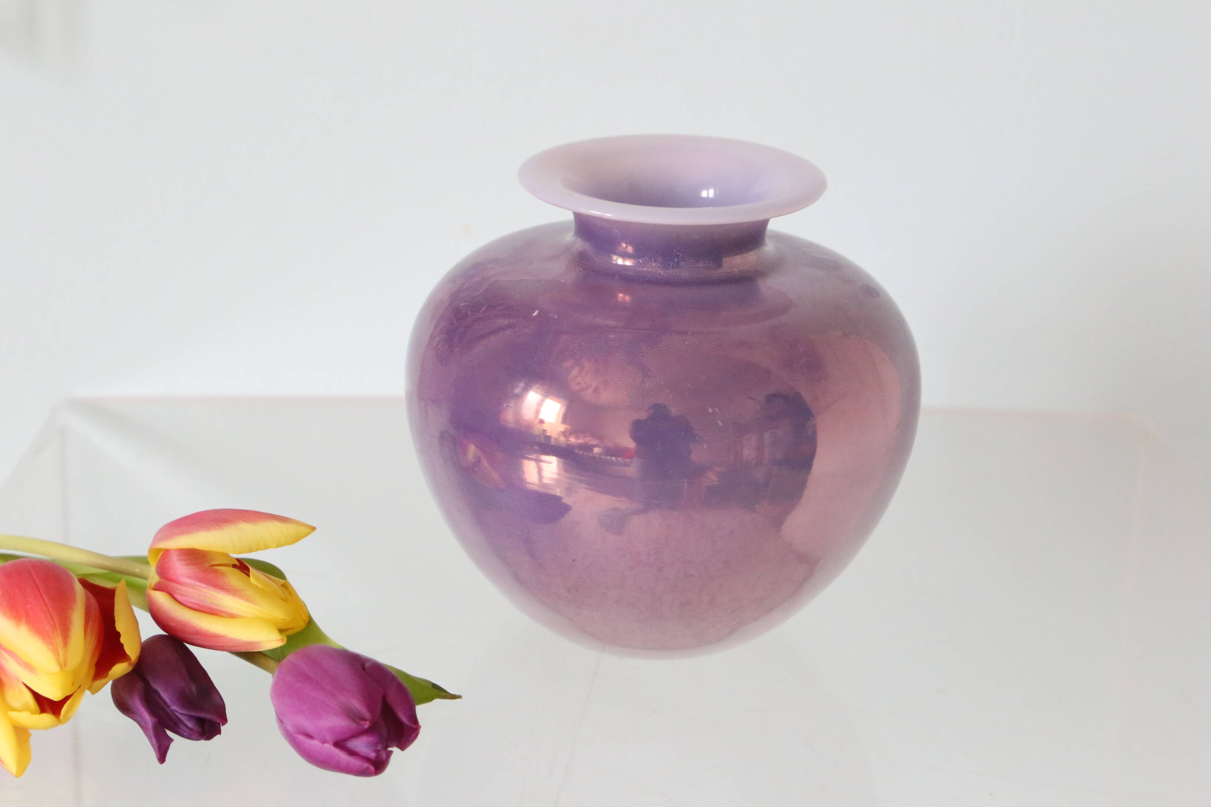 Iridescent glass ball vase, vintage, 1980