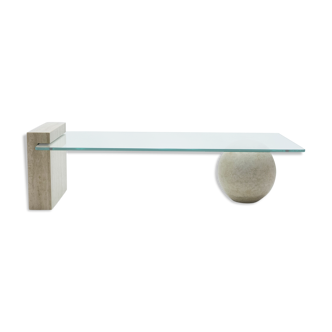 Coffee table in travertine and glass by Philippe Barbier 1970