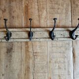 Solid teak coat hook with 4 double cast iron hooks