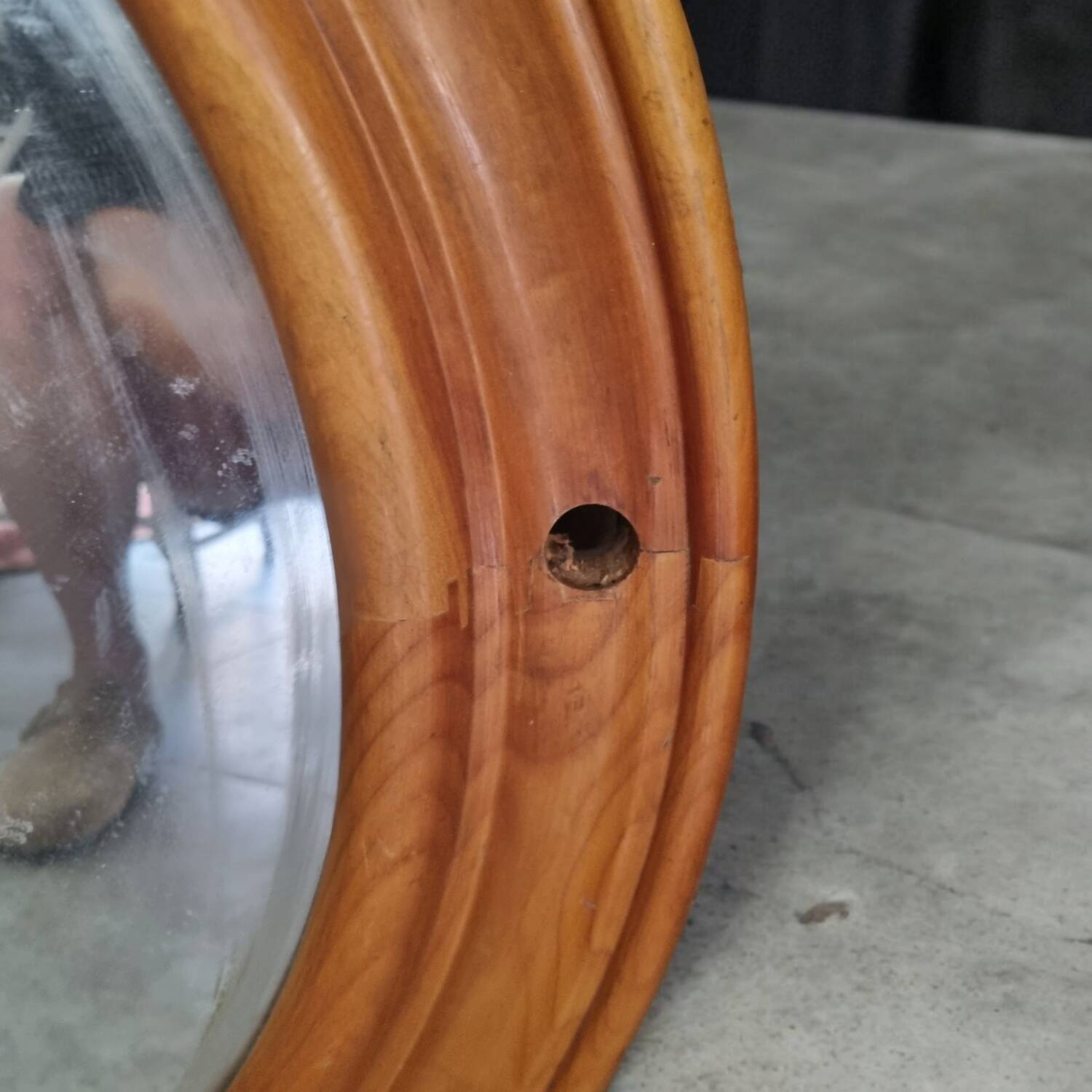 Large round wooden mirror