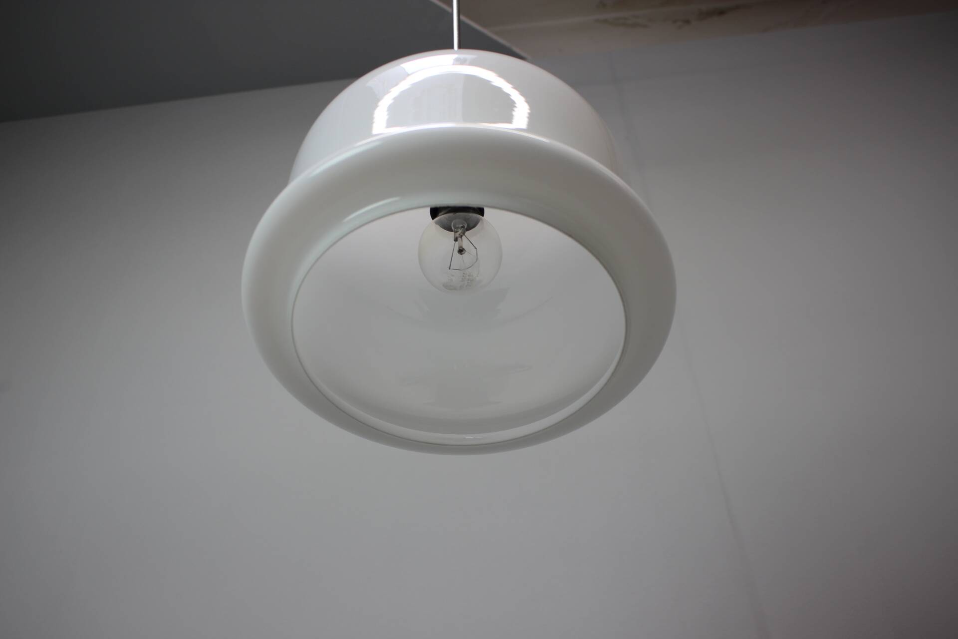 Large vintage opaline glass pendant lamp, Prague, Czechoslovakia, late 1970s.