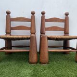 Pair of antique low fire chairs made of wood and straw