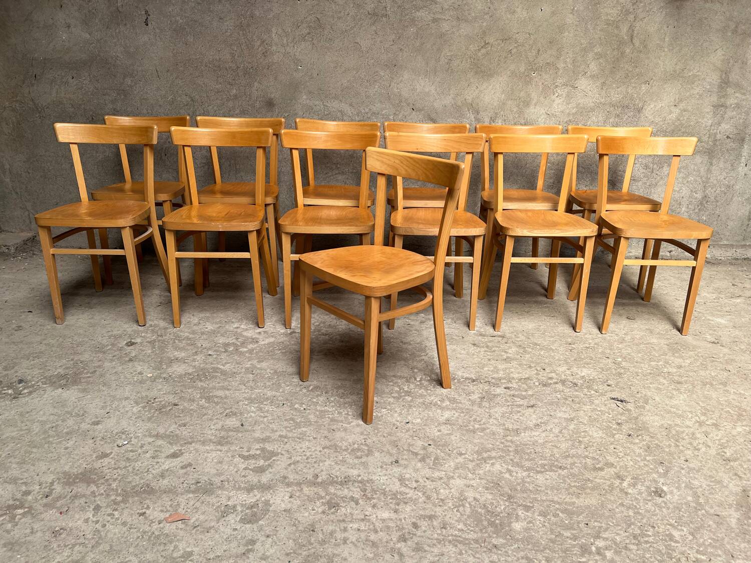 13 vintage wooden bistro chairs 1950 1960