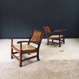 Arts & Crafts Handcrafted Low Lounge Armchairs, Belgium, 1920s, Set of 2