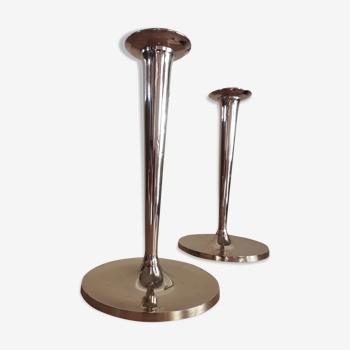 Pair of candle holders Gusums Bruk 65 in brass, Suede, late 19th