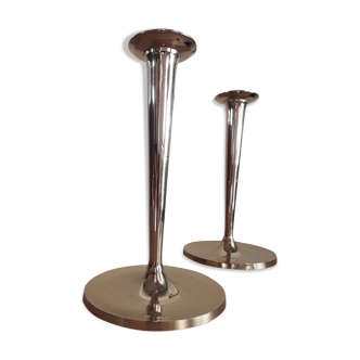 Pair of candle holders Gusums Bruk 65 in brass, Suede, late 19th