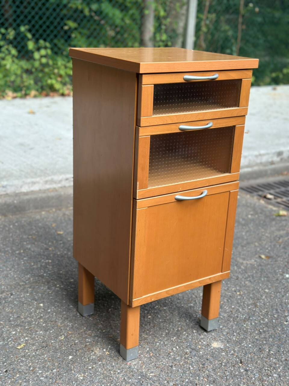 IKEA 1990 wood and frosted glass chest of drawers.