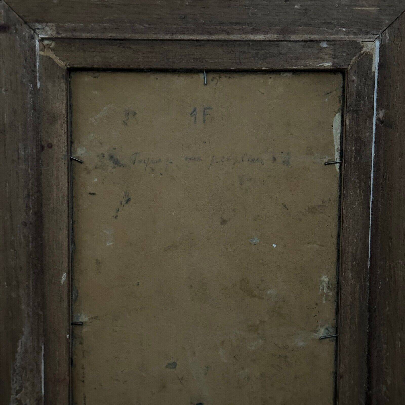 Oil on cardboard by Paul Faugier riverside landscape with poplars