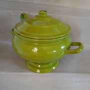 Vintage green enamelled tin soup tureen