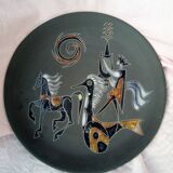 Rare pair of ceramic plates and enamel with mythological decoration. The 50s.