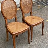 2 Louis XV medallion chairs in solid wood with canes