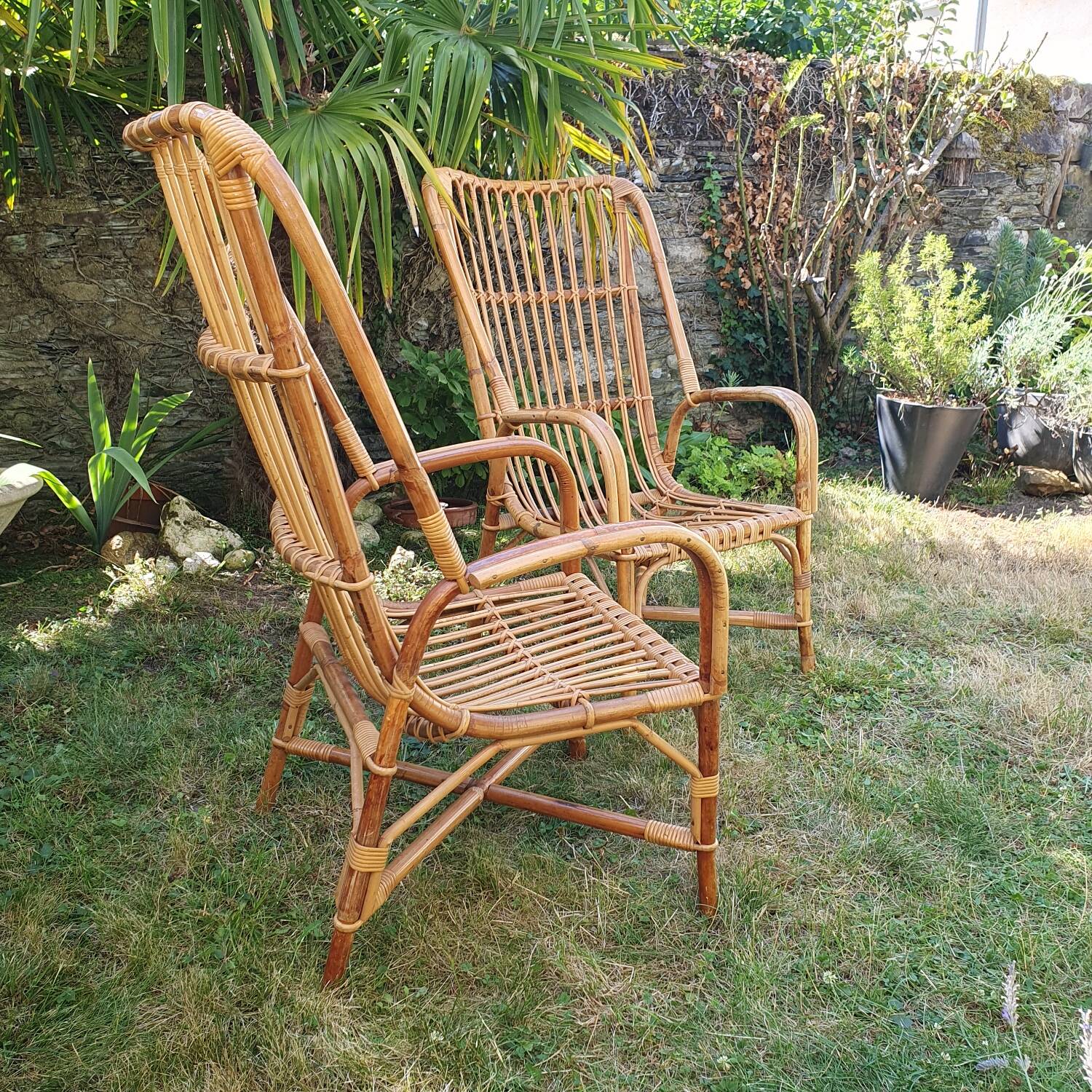 Pair of rattan armchairs