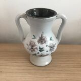 Small stoneware vase with handles and floral motifs Enameled In very good condition