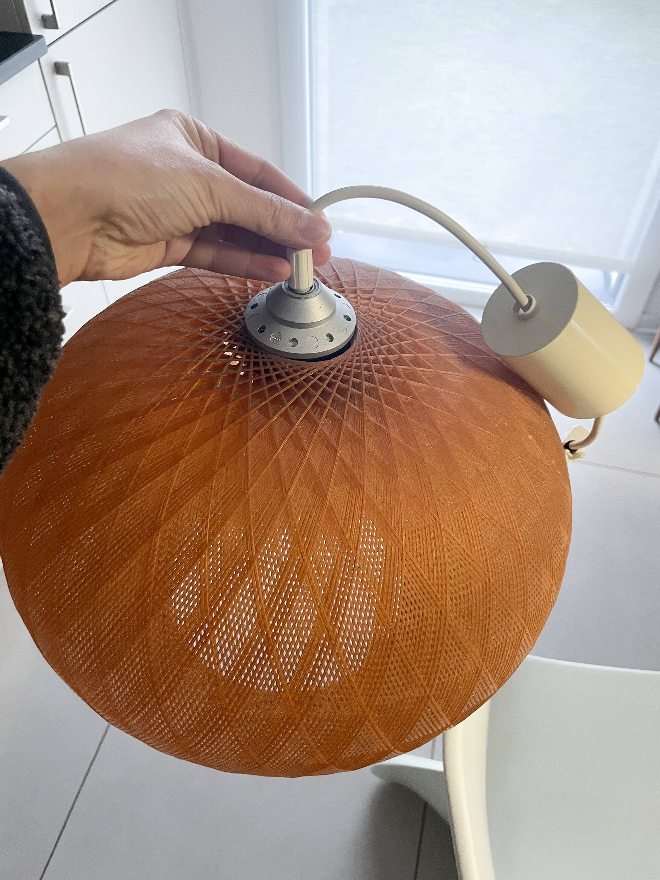 Vintage orange nylon plastic ball pendant from the 70s.